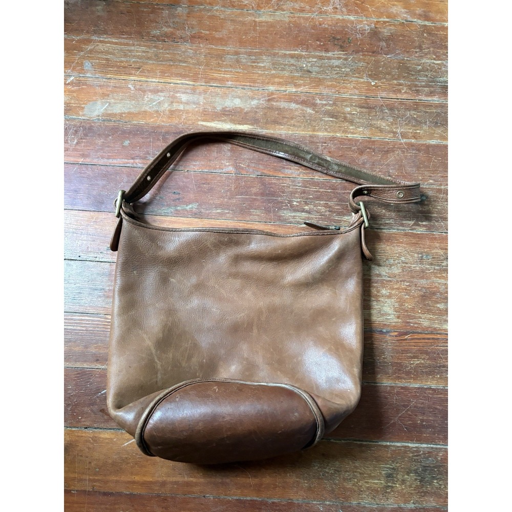 Vintage Coach Duffle Sac XL 9085 British Tan Leather Bucket Feed Bag 90s USA